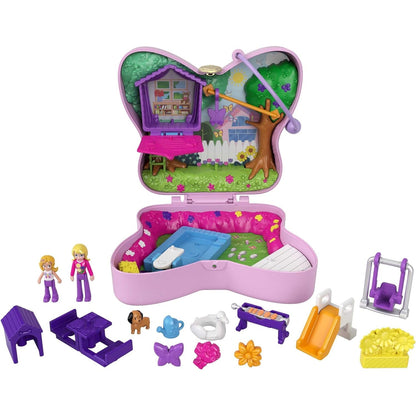 Polly Pocket GTN21 Schmetterlingsgarten-Schatulle, 2 kleine Puppen, 5 Überraschungen