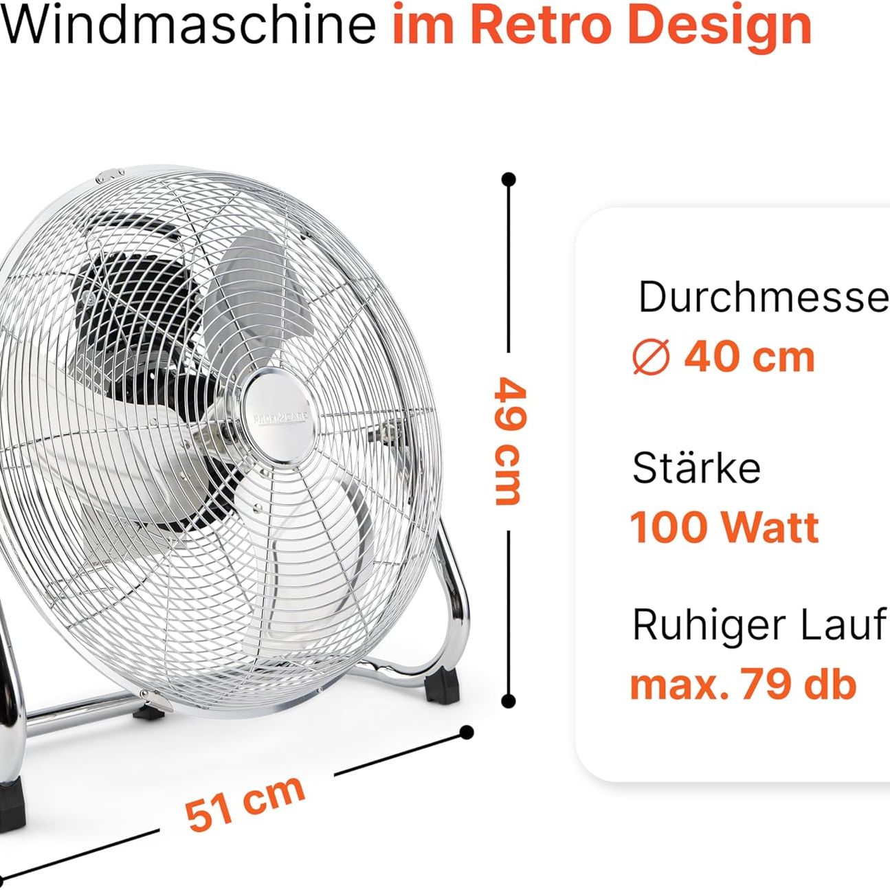 ProfiCare Ventilator 40 cm Ø verstellbarer Winkel Bodenventilator 3 Stufen leise aus Metall