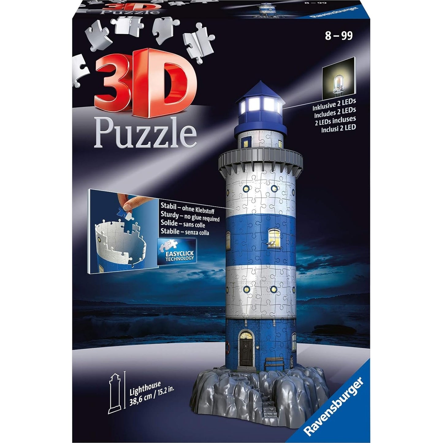 Ravensburger 3D Puzzle 12577 - Leuchtturm bei Nacht - 216 Teile - für Maritim Fans ab 8 Jahren