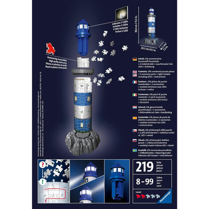 Ravensburger 3D Puzzle 12577 - Leuchtturm bei Nacht - 216 Teile - für Maritim Fans ab 8 Jahren