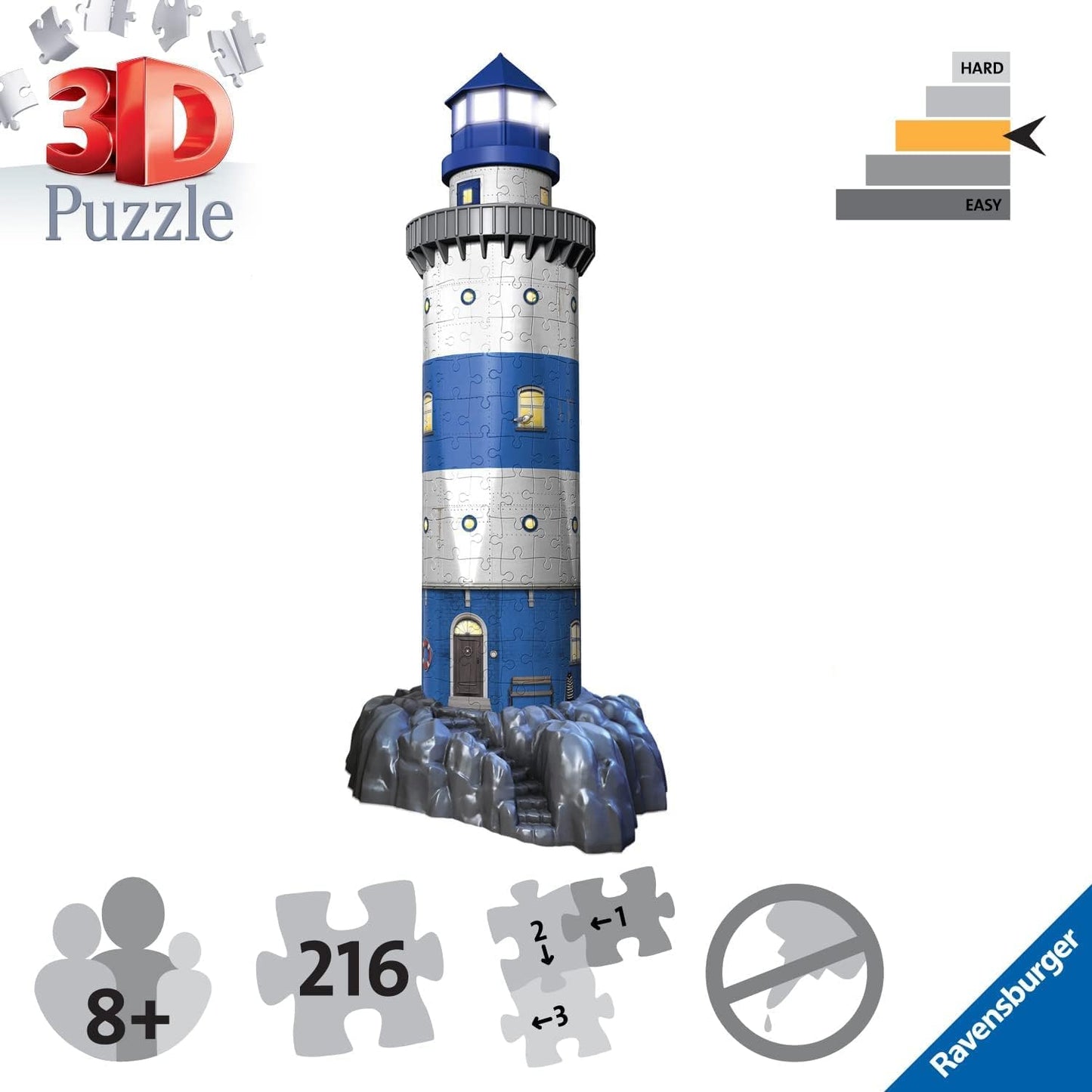 Ravensburger 3D Puzzle 12577 - Leuchtturm bei Nacht - 216 Teile - für Maritim Fans ab 8 Jahren