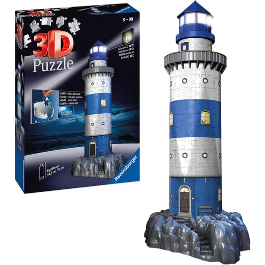 Ravensburger 3D Puzzle 12577 - Leuchtturm bei Nacht - 216 Teile - für Maritim Fans ab 8 Jahren