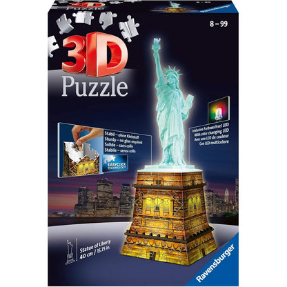 Ravensburger 3D Puzzle Freiheitsstatue bei Nacht 12596 - Das berühmte Bauwerk in New York als Night Edition mit LED