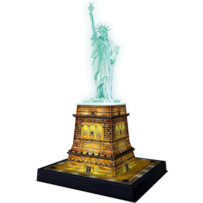 Ravensburger 3D Puzzle Freiheitsstatue bei Nacht 12596 - Das berühmte Bauwerk in New York als Night Edition mit LED