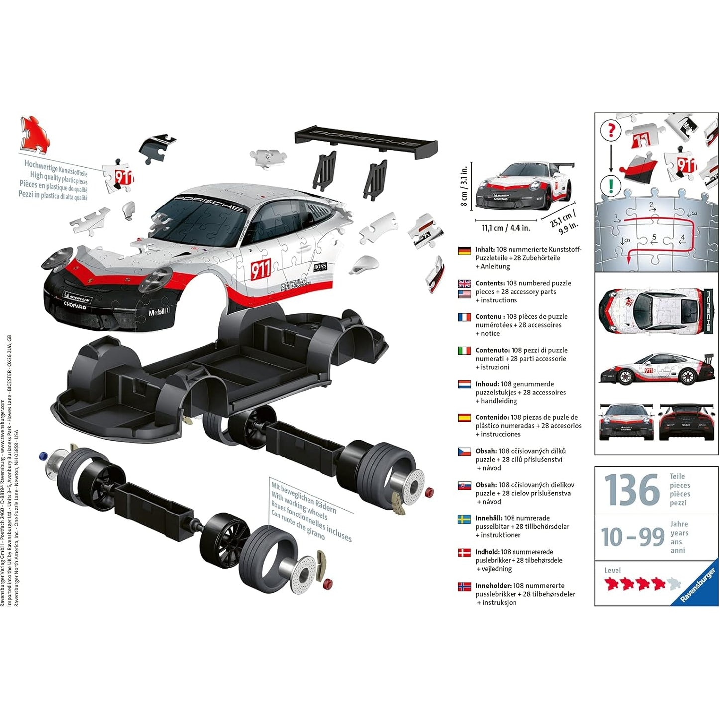 Ravensburger 3D Puzzle Porsche 911 GT3 Cup 11147 - Das berühmte Fahrzeug und Sportwagen