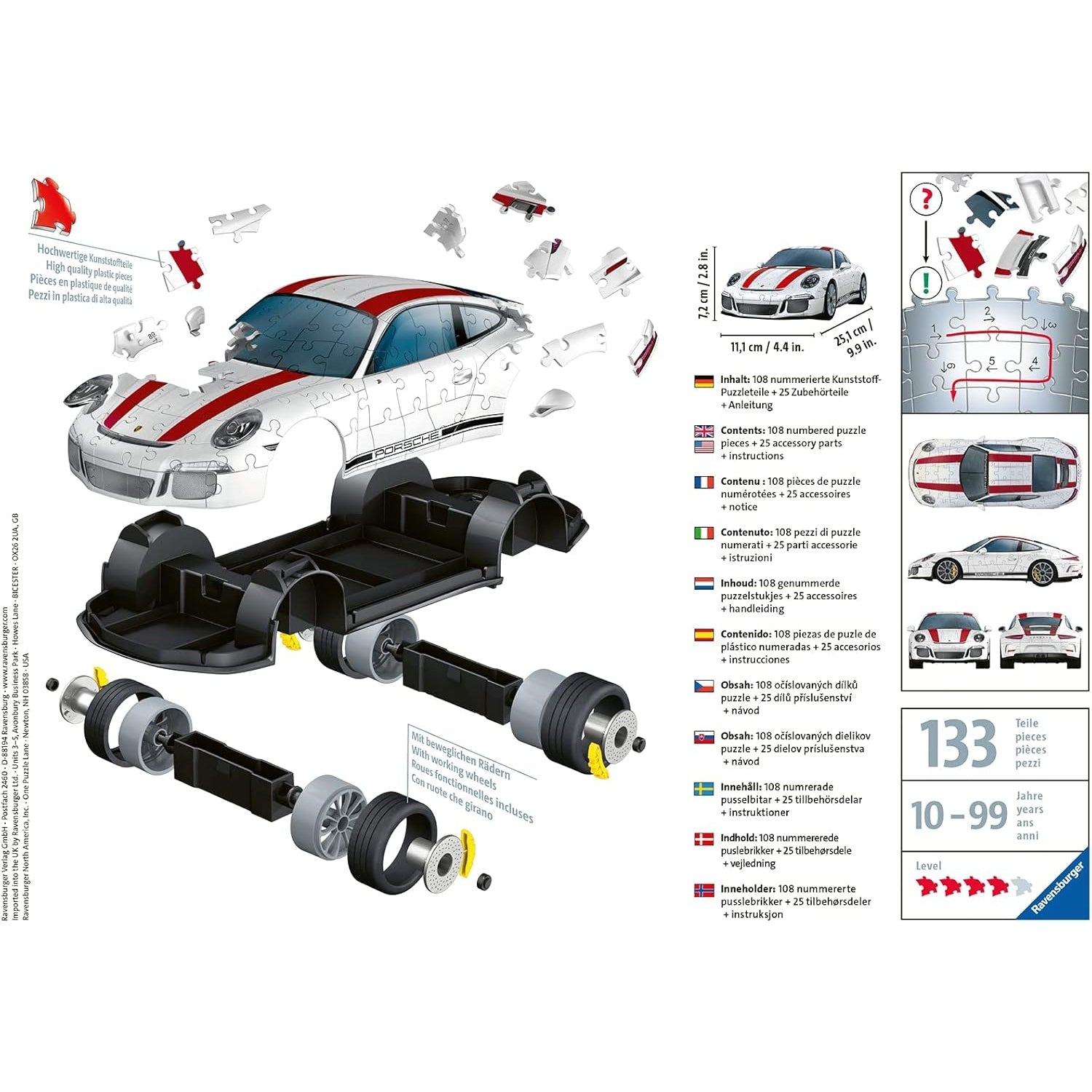 Ravensburger 3D Puzzle Porsche 911R 12528 Das berühmte Fahrzeug als 3D Puzzle Auto 108 Teile ab 10 Jahren