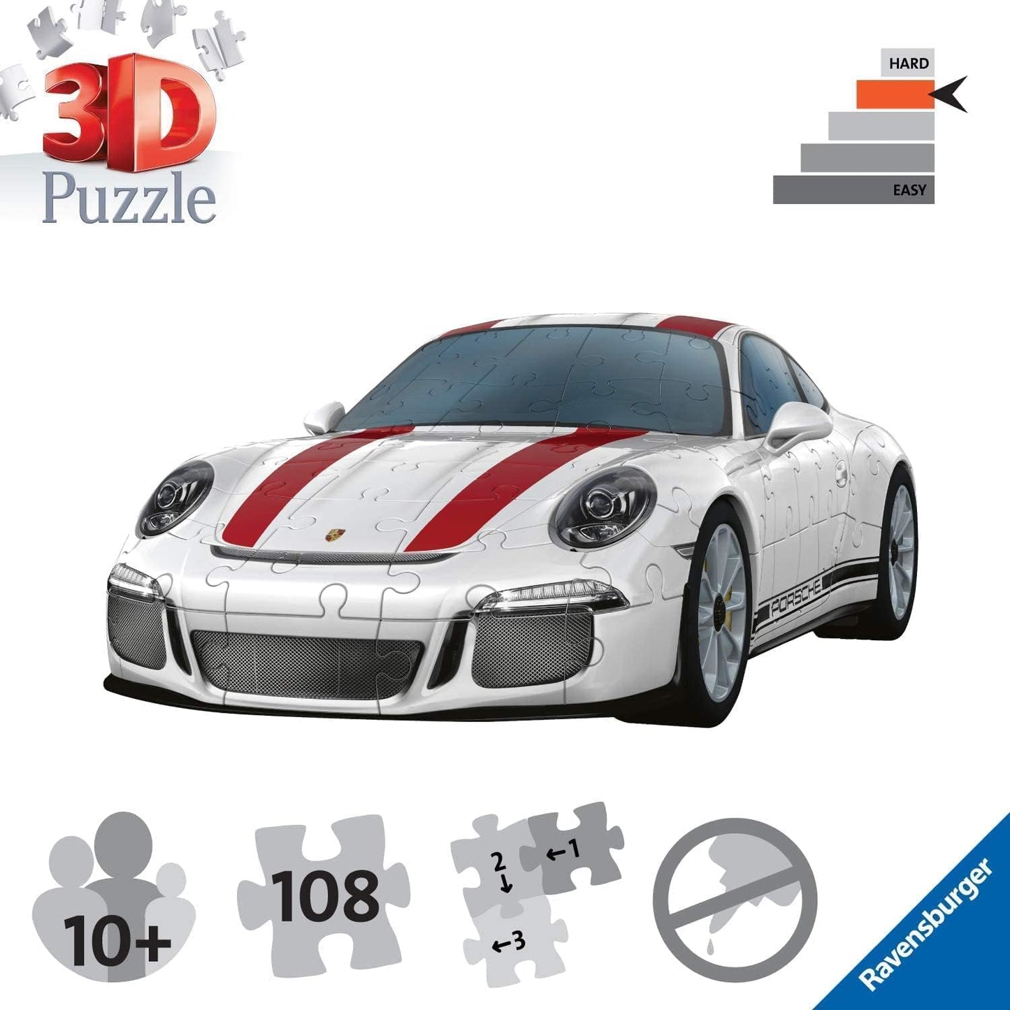 Ravensburger 3D Puzzle Porsche 911R 12528 Das berühmte Fahrzeug als 3D Puzzle Auto 108 Teile ab 10 Jahren