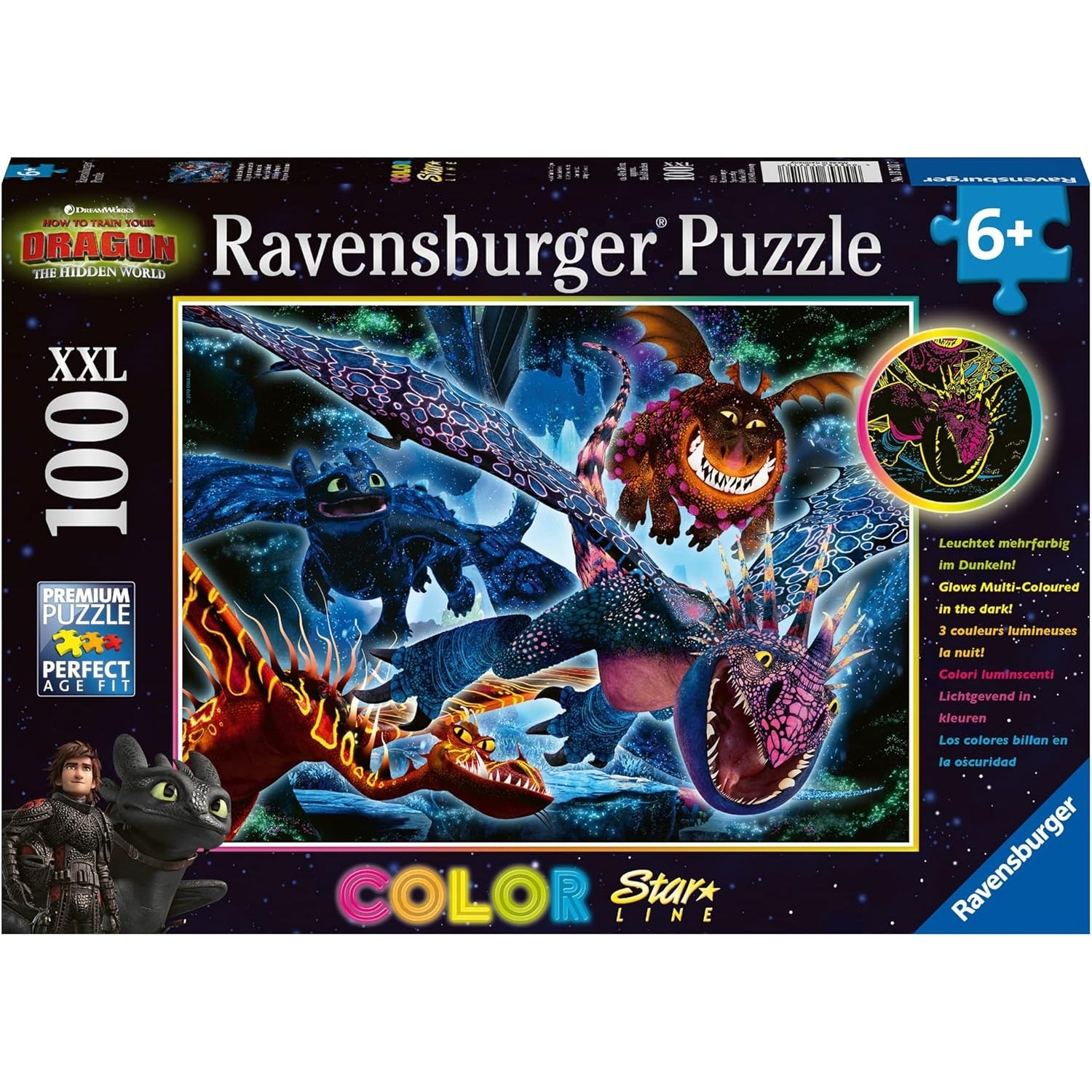 Ravensburger Kinderpuzzle 13710 Leuchtende Dragons Leuchtpuzzle mit 100 Teilen im XXL-Format