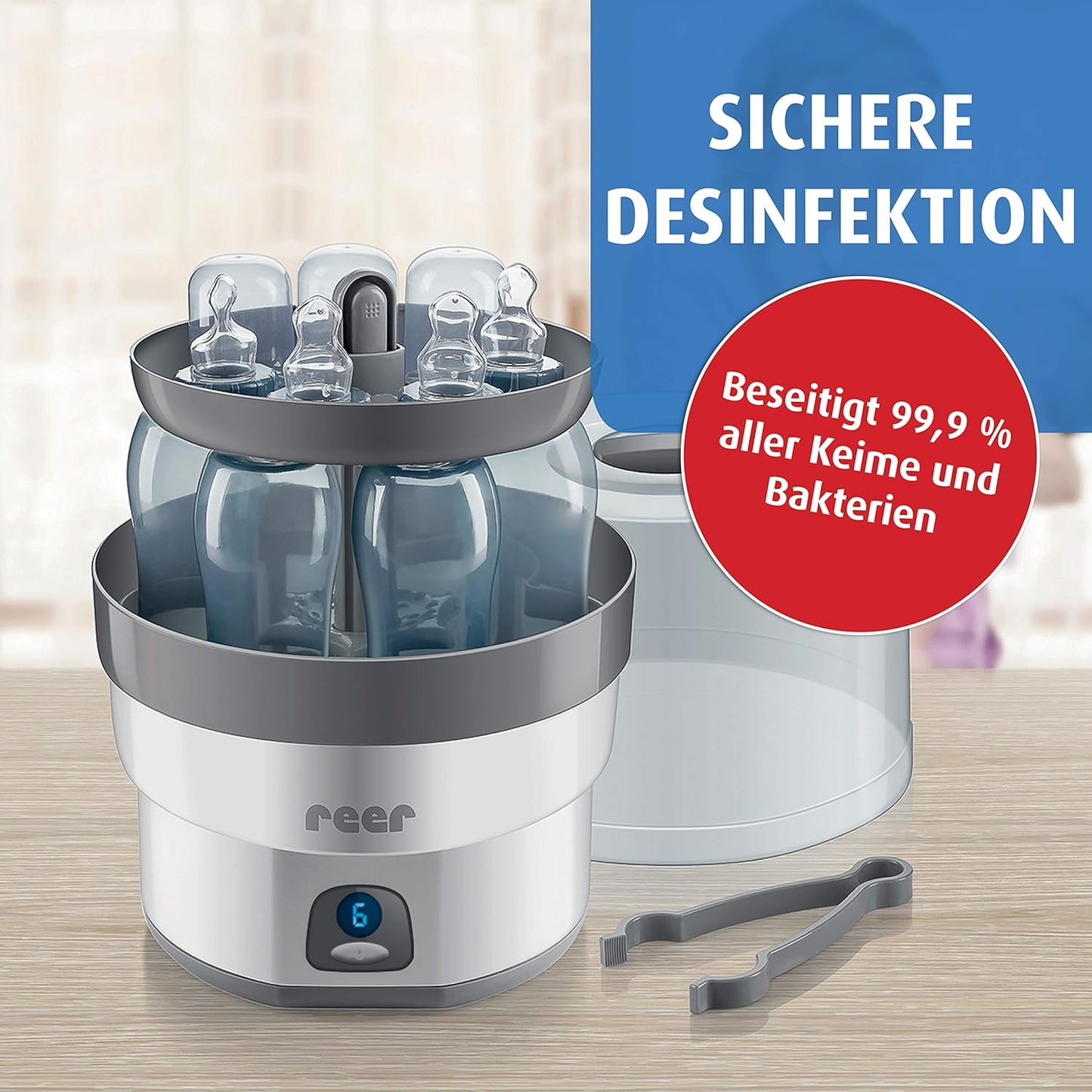 Reer VapoMax großer Vaporisator Platz für 6 Fläschchen und Zubehör Weiß/anthrazit