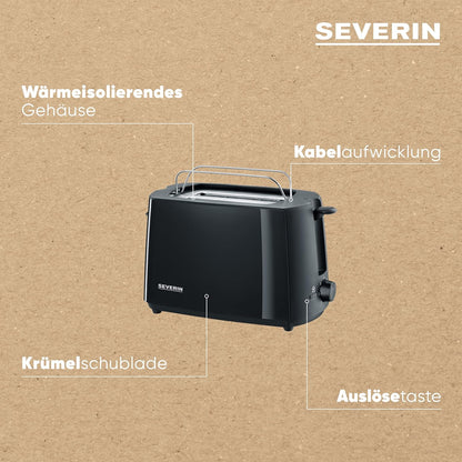 SEVERIN AT 2287 Automatik-Toaster mit Brötchenaufsatz Krümelschublade und 700 W