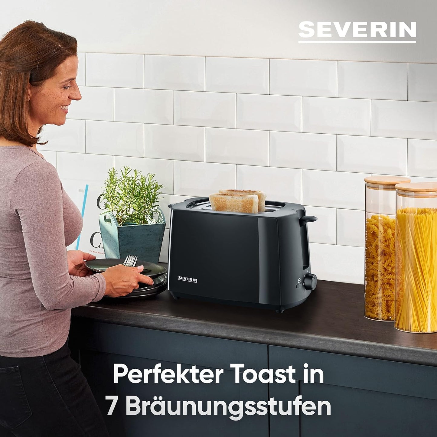 SEVERIN AT 2287 Automatik-Toaster mit Brötchenaufsatz Krümelschublade und 700 W