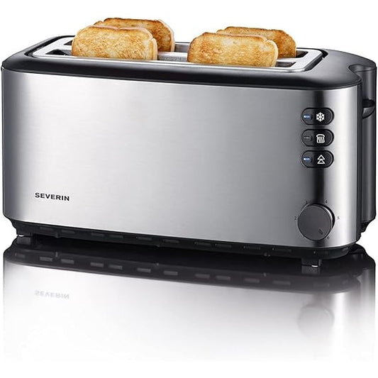 SEVERIN Automatik-Langschlitztoaster, Toaster mit Brötchenaufsatz, hochwertiger Edelstahl Toaster mit großen Röstkammern