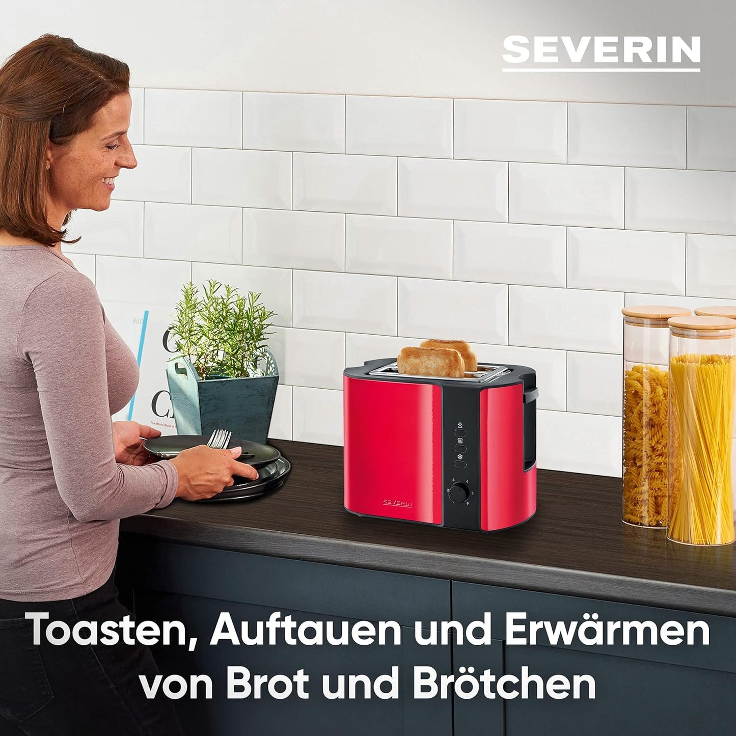 SEVERIN Automatik-Toaster Brötchenaufsatz hochwertiger Edelstahl Auftauen und Erwärmen 800 W