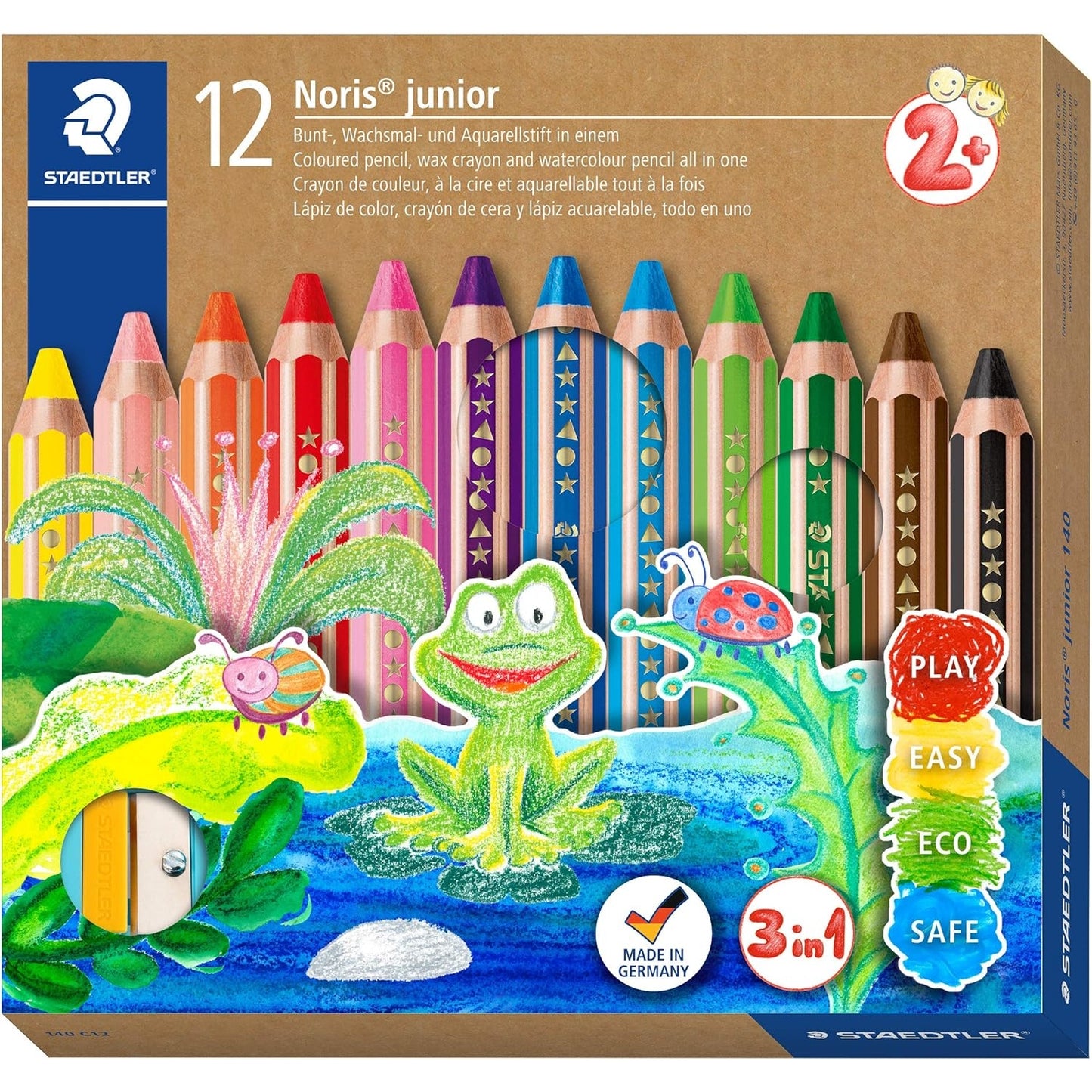 STAEDTLER 3in1 Buntstift Noris junior, Bunt-, Wachsmal- und Aquarellstift, extra bruchsicher