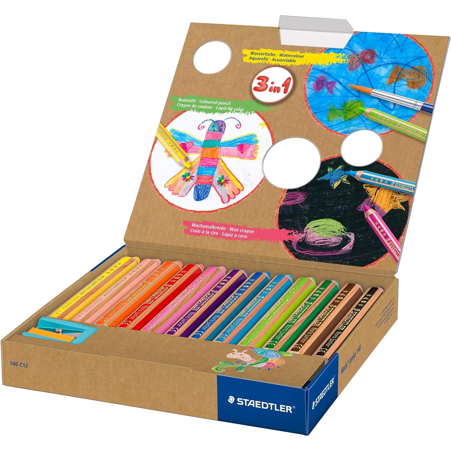 STAEDTLER 3in1 Buntstift Noris junior, Bunt-, Wachsmal- und Aquarellstift, extra bruchsicher