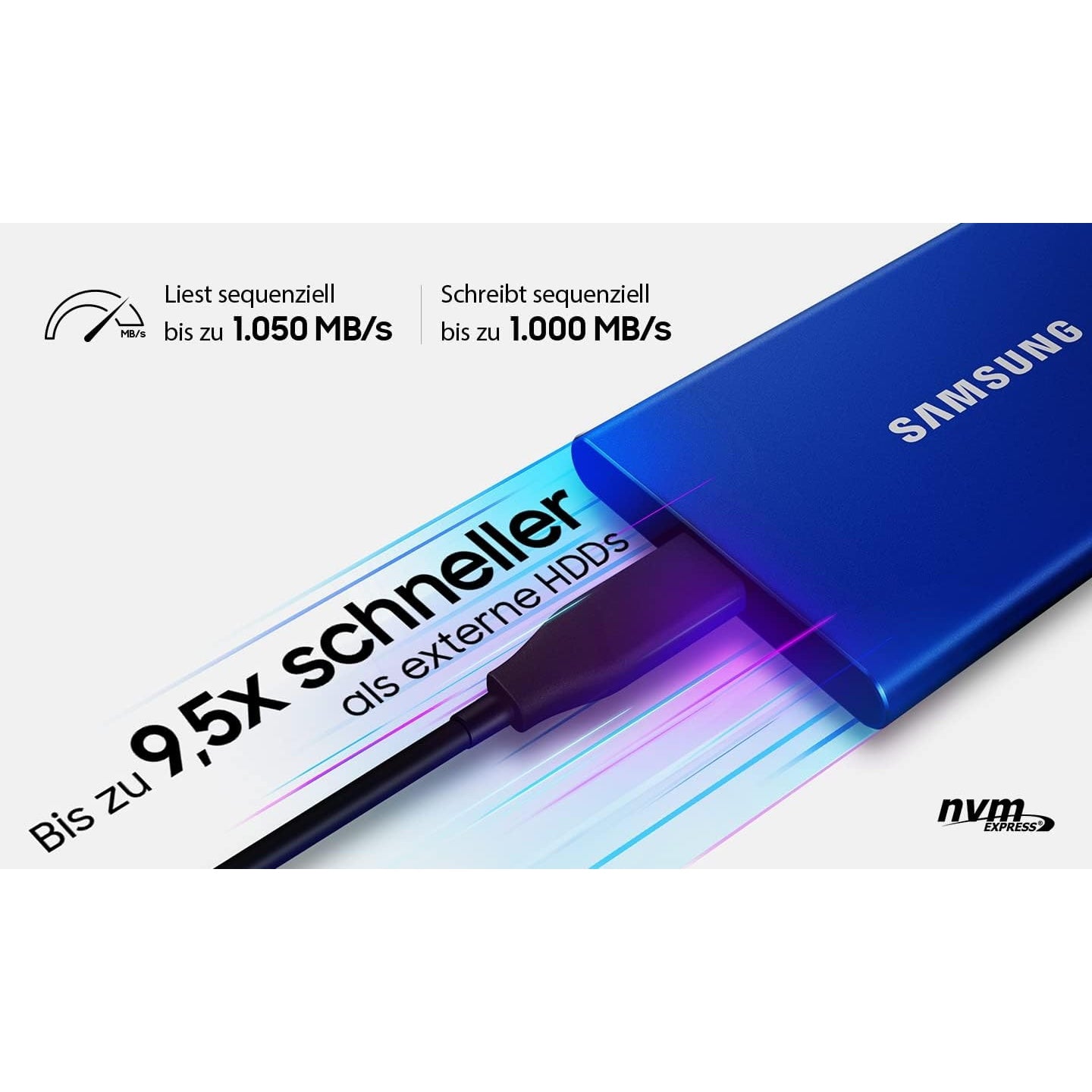 Samsung Portable SSD T7, 500 GB, USB 3.2 Gen.2, 1.050 MB/s Lesen, 1.000 MB/s Schreiben, Externe SSD Festplatte