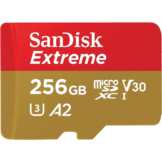 SanDisk Extreme 256 GB microSDXC Memory Card + SD Adapter Up to 160 MB/s, Class 10, UHS-I, U3, V30, Red/Gold