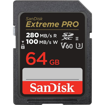 SanDisk Extreme PRO SDXC UHS-II Speicherkarte V60 64 GB (280 MB/s, 6K, 4K UHD, U3, C10, Rescue PRO Deluxe)