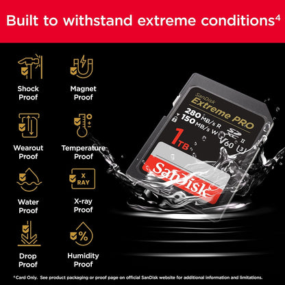 SanDisk Extreme PRO SDXC UHS-II Speicherkarte V60 64 GB (280 MB/s, 6K, 4K UHD, U3, C10, Rescue PRO Deluxe)