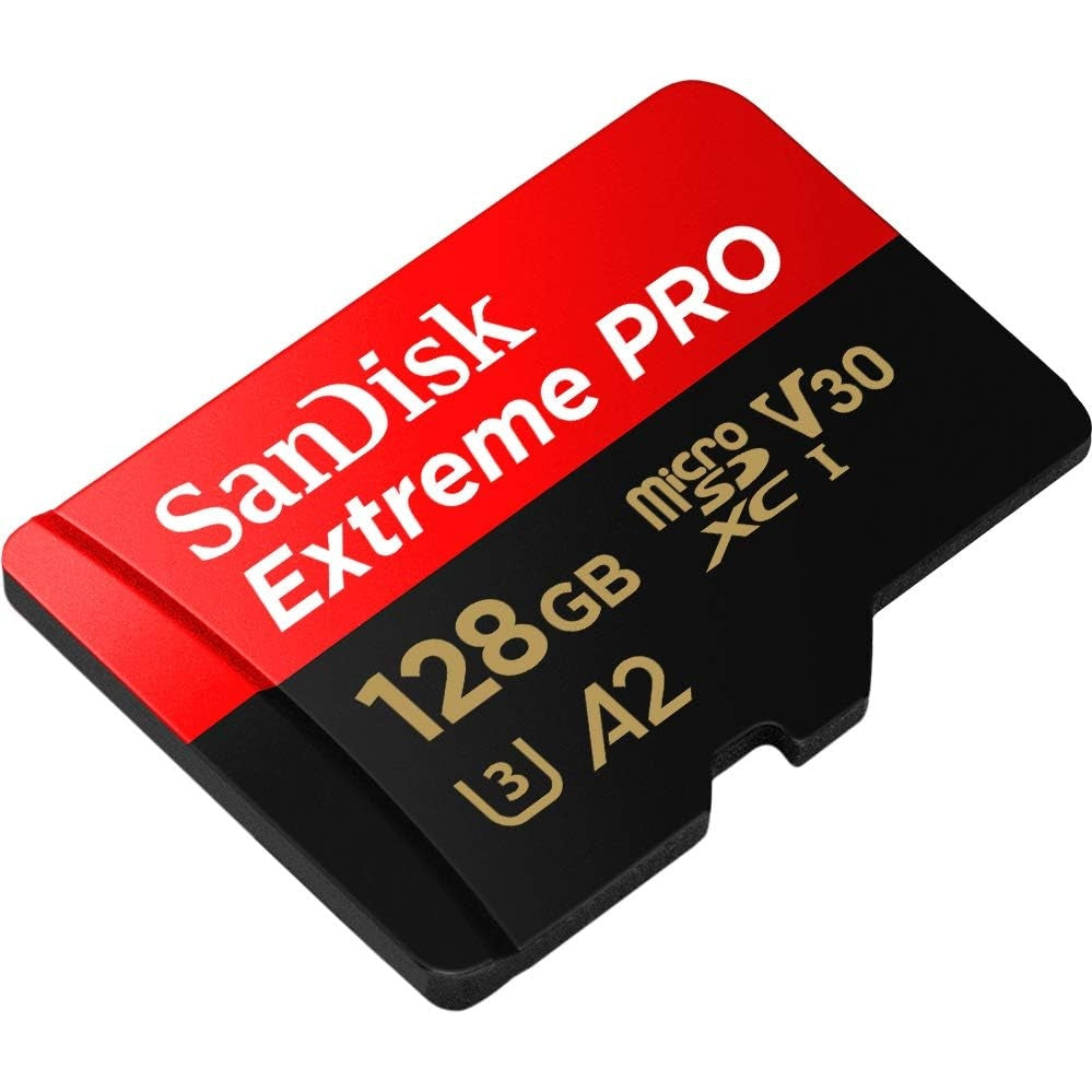 SanDisk Extreme PRO microSDXC UHS-I Speicherkarte 128 GB + Adapter A2, Class 10, V30, U3, 200 MB/s Übertragung