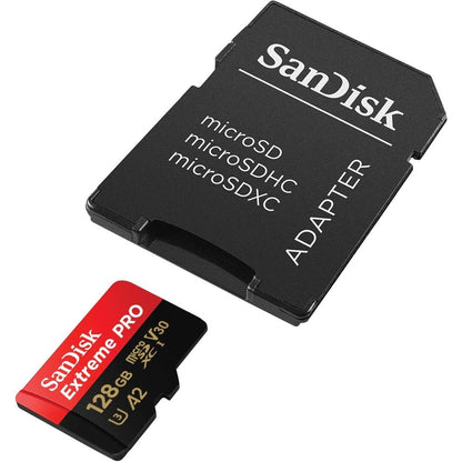 SanDisk Extreme PRO microSDXC UHS-I Speicherkarte 128 GB + Adapter A2, Class 10, V30, U3, 200 MB/s Übertragung