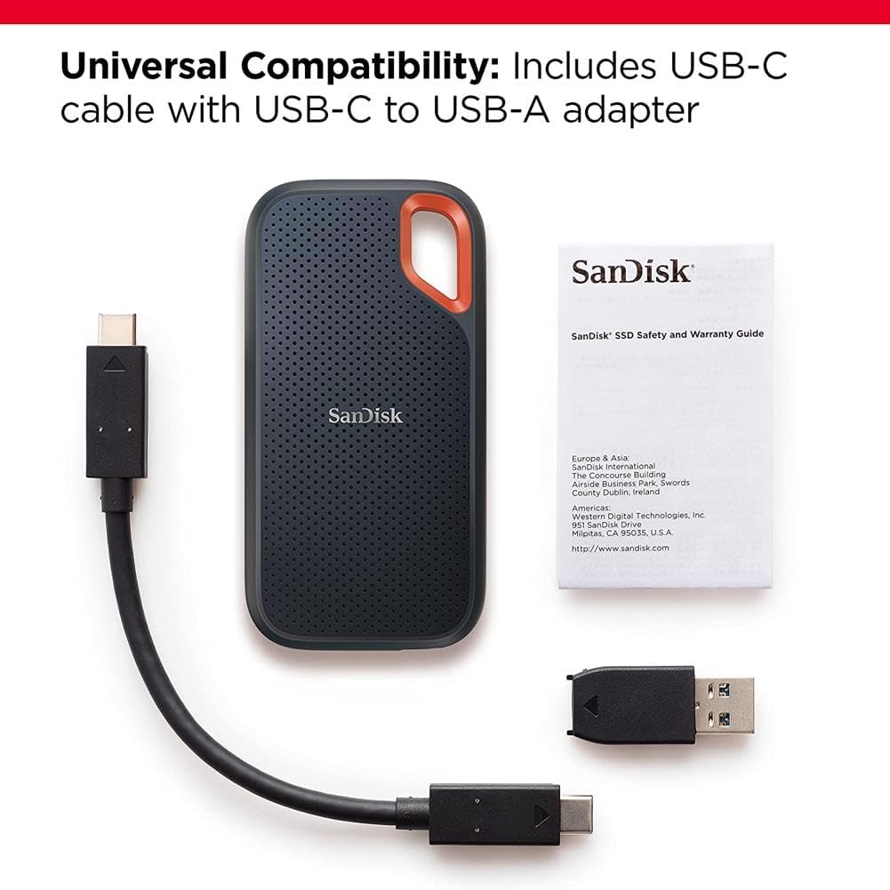 SanDisk Extreme Portable SSD 1 TB (tragbare NVMe SSD, USB-C, wasser- und staubbeständig) Schwarz