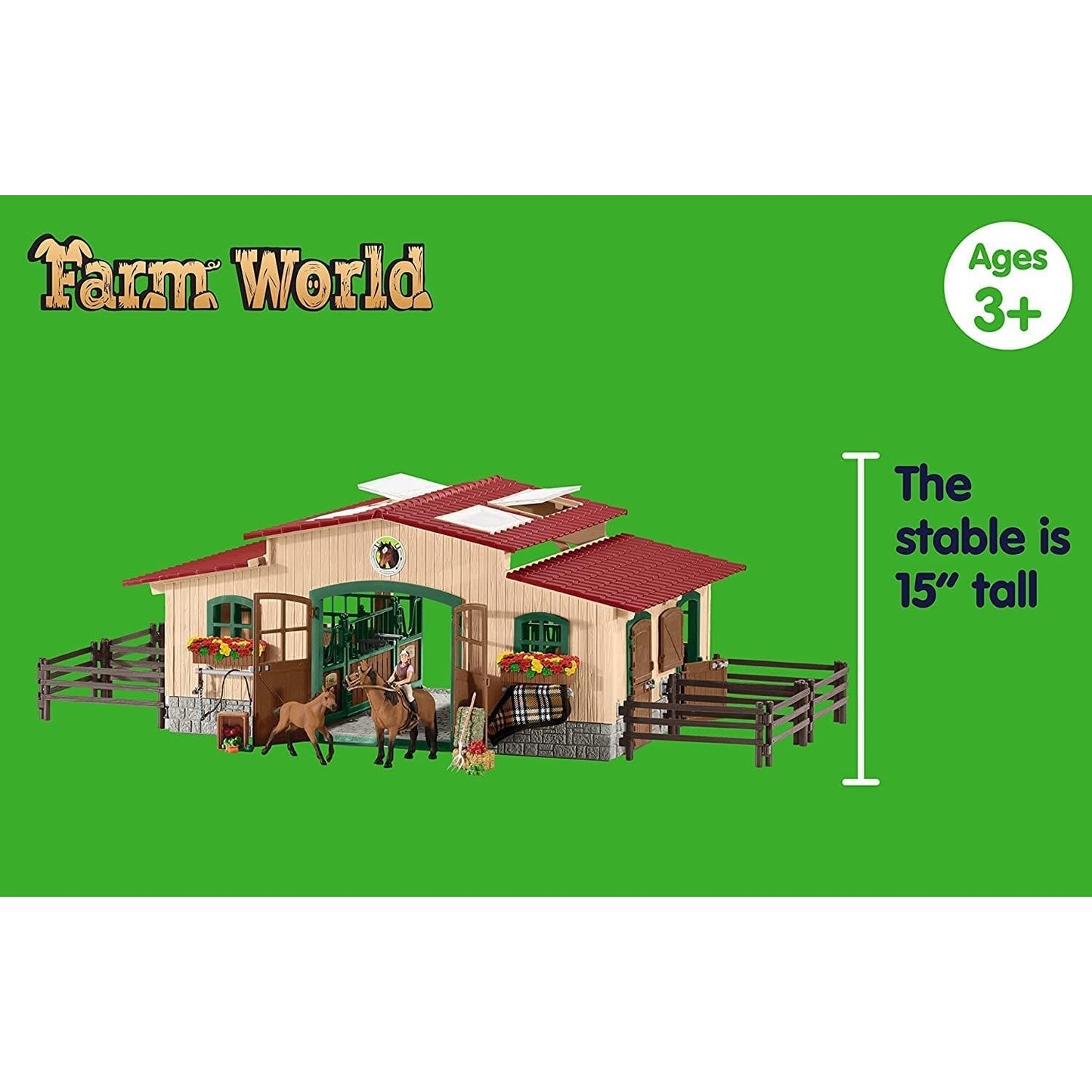 Schleich 42195 Pferdestall mit Pferden und Zubehör, ab 3 Jahren, FARM WORLD - Spielset, 48 Teile