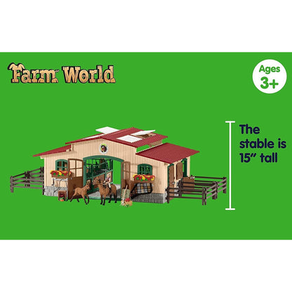 Schleich 42195 Pferdestall mit Pferden und Zubehör, ab 3 Jahren, FARM WORLD - Spielset, 48 Teile