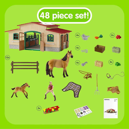 Schleich 42195 Pferdestall mit Pferden und Zubehör, ab 3 Jahren, FARM WORLD - Spielset, 48 Teile