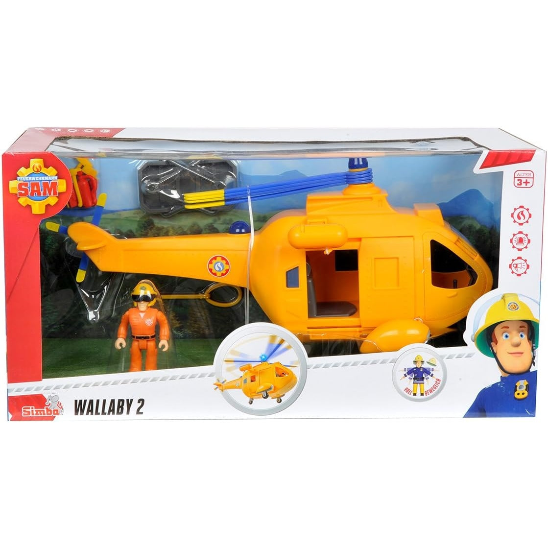 Simba 109251002 - Feuerwehrmann Sam Hubschrauber Wallaby II (34 cm, 6 Sitzplätze) für Kinder ab 3 Jahren