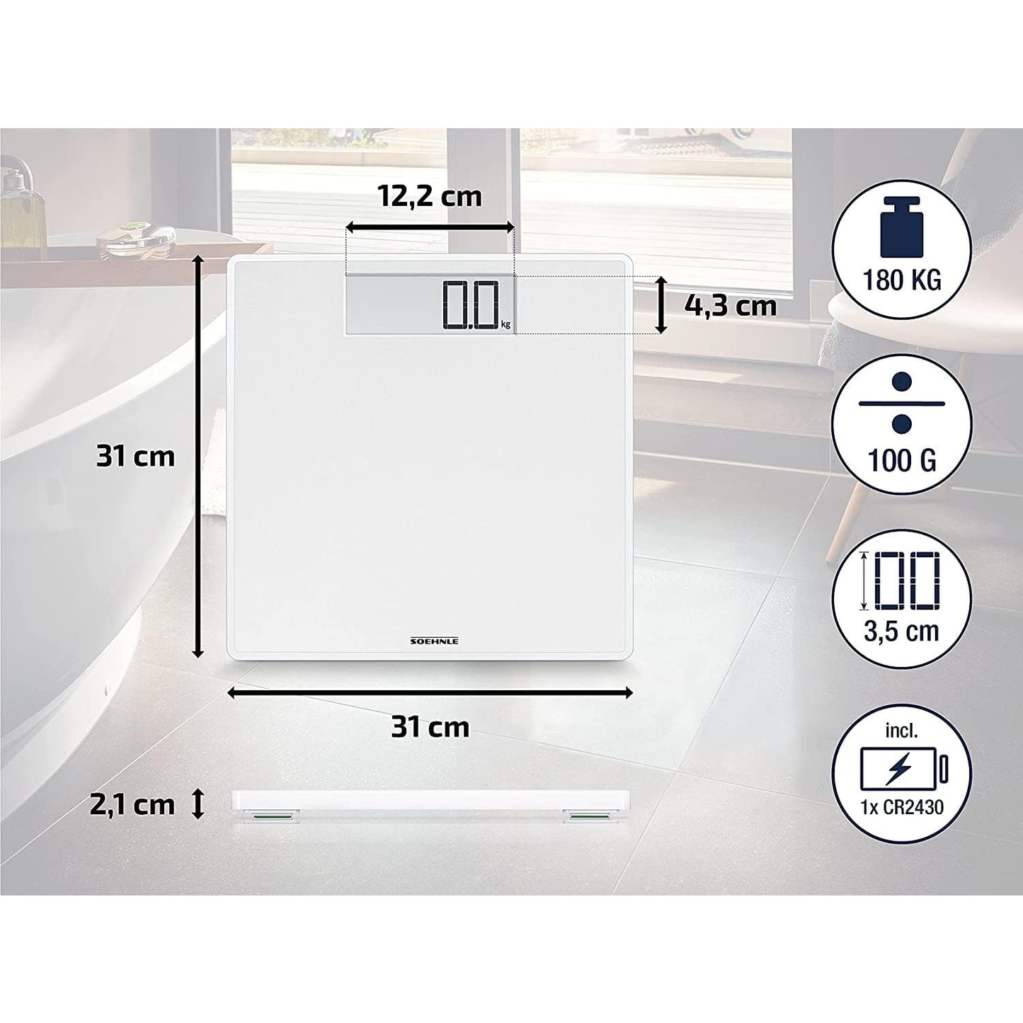 Soehnle Style Sense Safe 100 Personen Digitalwaage mit extragroßer LCD-Anzeige Waage