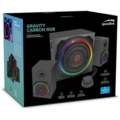 Speedlink GRAVITY CARBON RGB PC Lautsprecher 2.1 Soundsystem Bluetooth - mit Subwoofer aus Holz