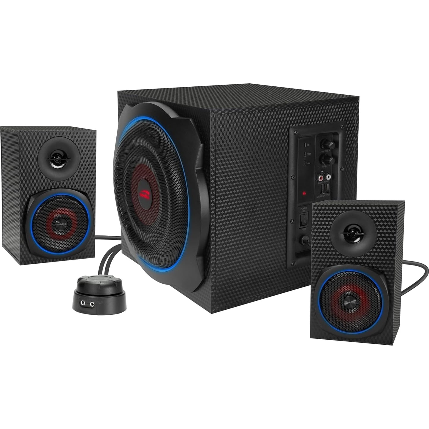 Speedlink GRAVITY CARBON RGB PC Lautsprecher 2.1 Soundsystem Bluetooth - mit Subwoofer aus Holz