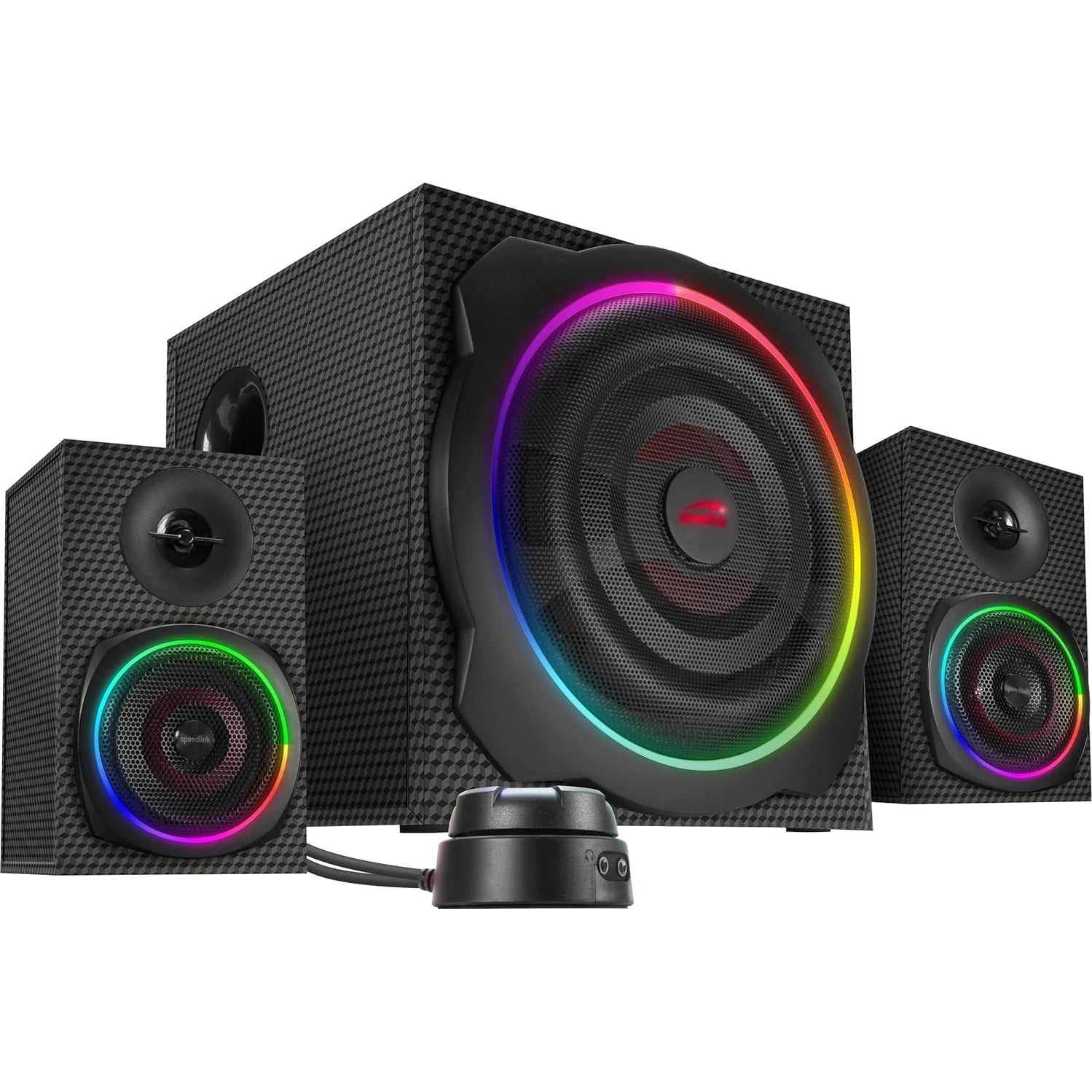 Speedlink GRAVITY CARBON RGB PC Lautsprecher 2.1 Soundsystem Bluetooth - mit Subwoofer aus Holz