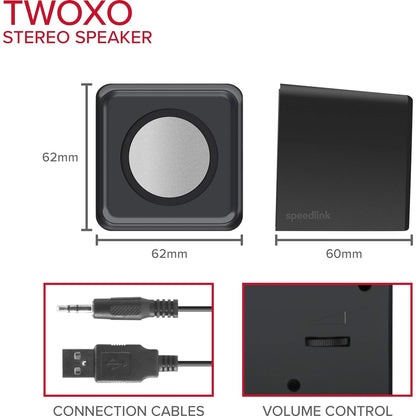 Speedlink TWOXO Stereo Speakers USB-Lautsprecher mit Klinkenstecker für Gaming und Musik