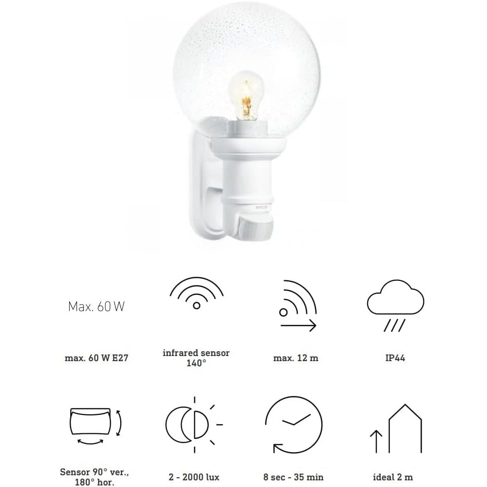 Steinel Außenleuchte L 560 S weiß, max. 60 W, E 27 , 140° Bewegungsmelder, 12 m Reichweite