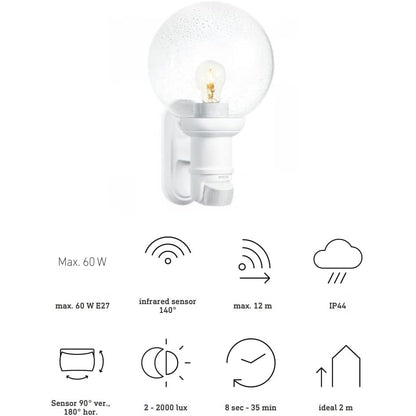 Steinel Außenleuchte L 560 S weiß, max. 60 W, E 27 , 140° Bewegungsmelder, 12 m Reichweite