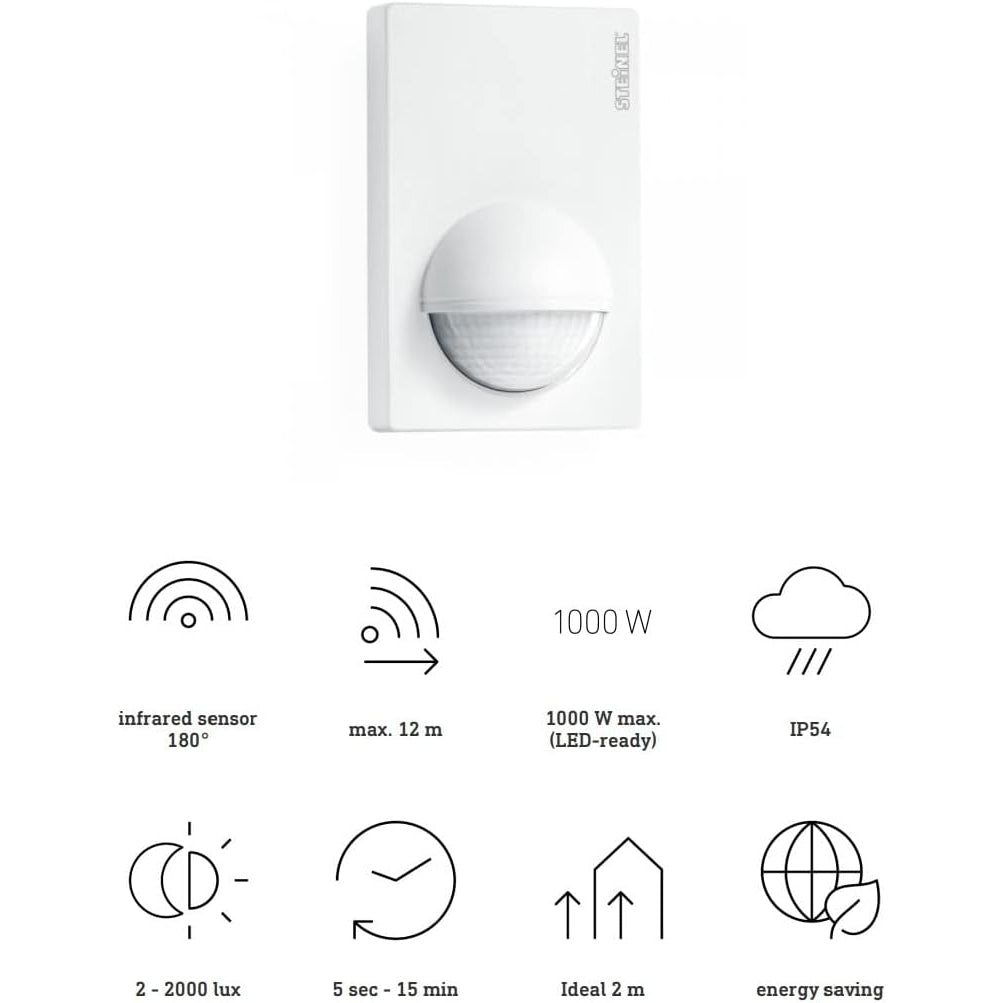 Steinel Bewegungsmelder IS 180-2 weiß 180° Passiv-Infrarot Bewegungssensor, Dämmerungssensor