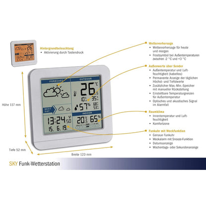 TFA Dostmann SKY Funk-Wetterstation mit Außensensor Wettervorhersage Funkuhr innen und außen