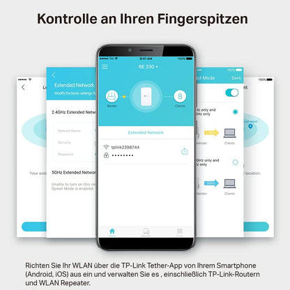 TP-Link RE230 WLAN Verstärker Repeater AC750 (433MBit/s 5GHz + 300MBit/s 2,4GHz, App Steuerung) weiß