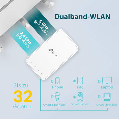 TP-Link RE300 WLAN Verstärker Repeater AC1200, Dualband-WLAN 867MBit/s 5GHz + 300MBit/s 2,4GHz