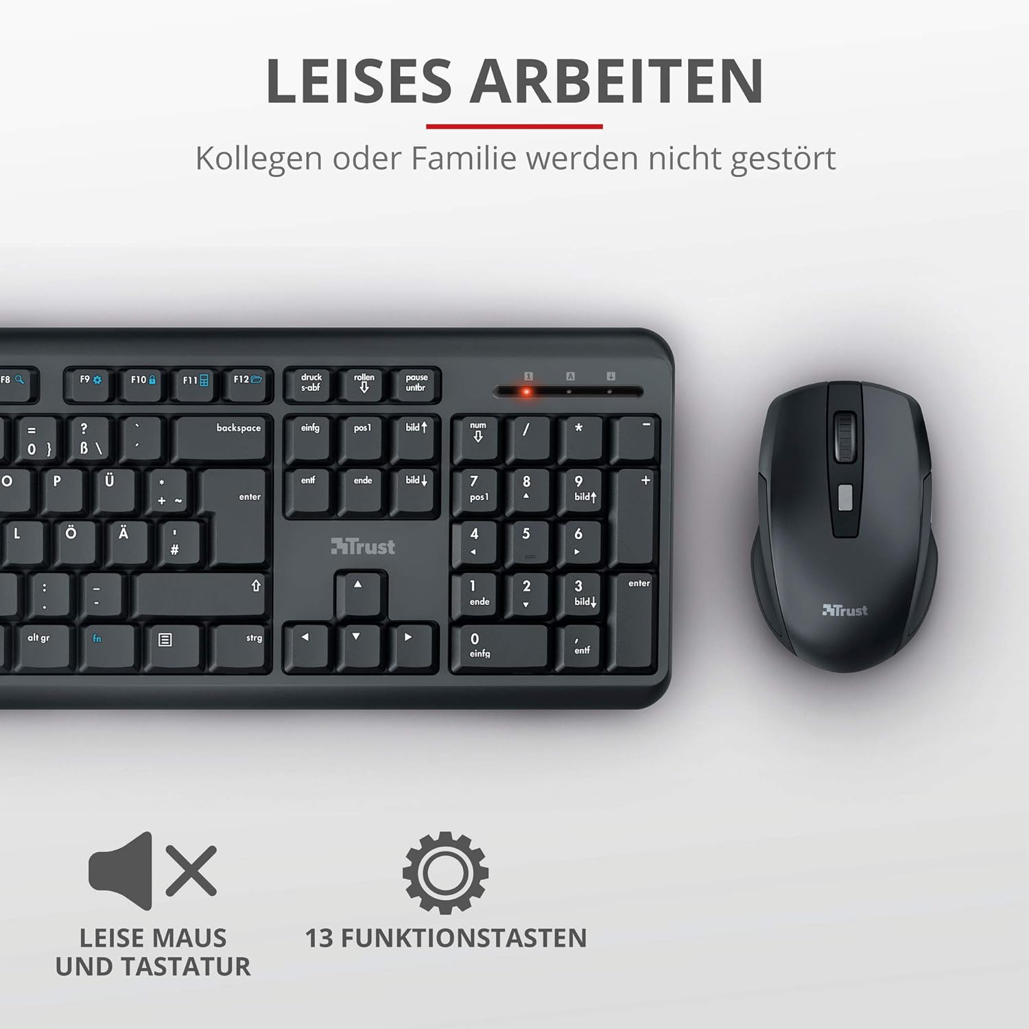 Trust 24080 Ymo Kabelloses Tastatur-Maus-Set - Deutsches QWERTZ Layout, Leise