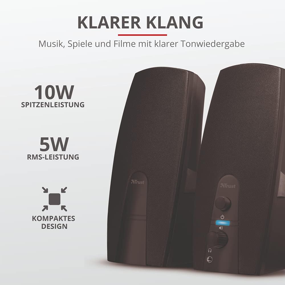 Trust Almo 2.0 PC Lautsprecher Set 10W, 3,5 mm AUX Klinke, Kompakte Größe, Stereo Boxen