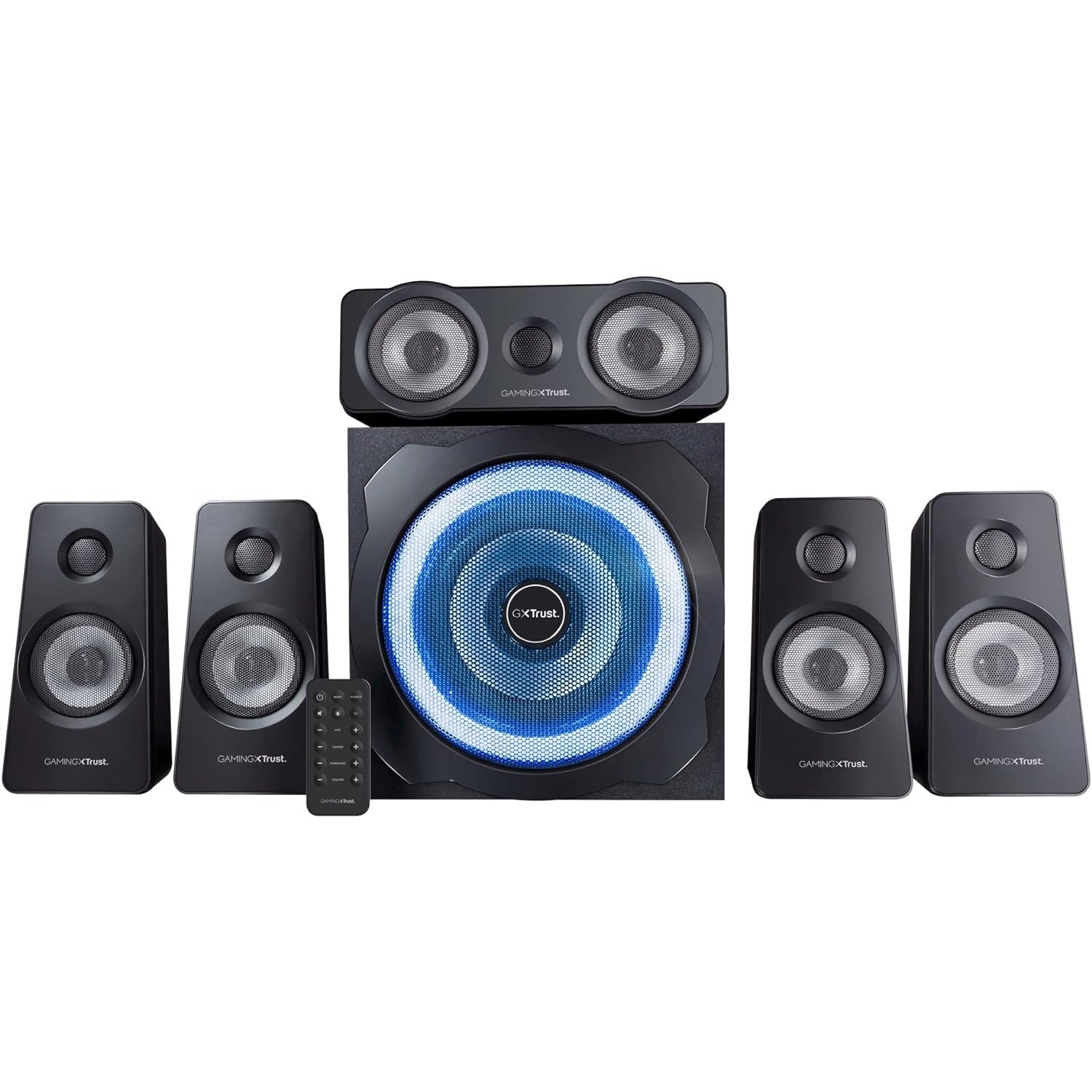 Trust Gaming 21738 GXT 658 Tytan 5.1 Surround PC Lautsprecher mit Subwoofer LED Beleuchtung