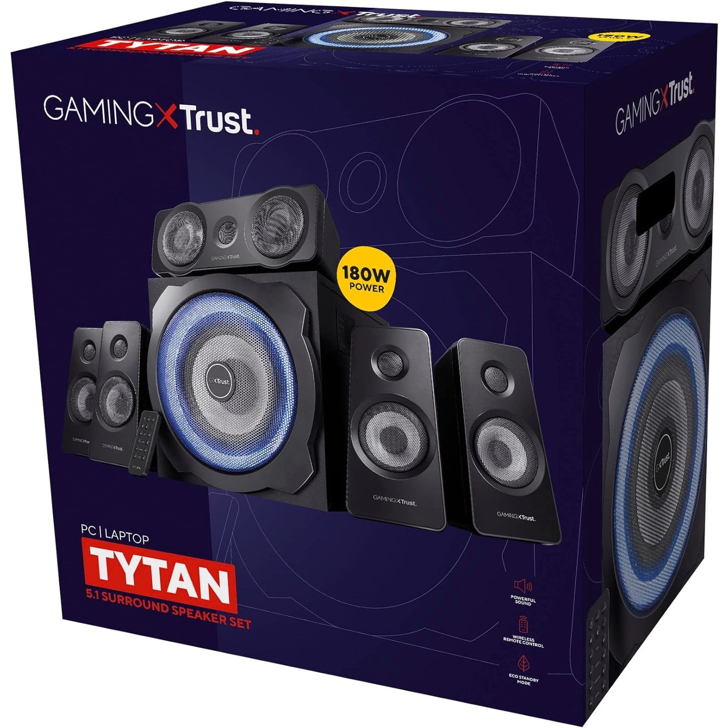 Trust Gaming 21738 GXT 658 Tytan 5.1 Surround PC Lautsprecher mit Subwoofer LED Beleuchtung