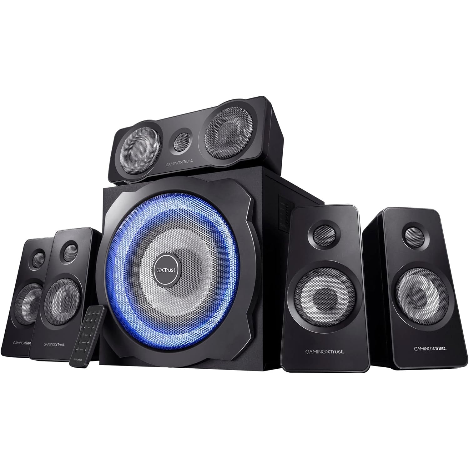 Trust Gaming 21738 GXT 658 Tytan 5.1 Surround PC Lautsprecher mit Subwoofer LED Beleuchtung