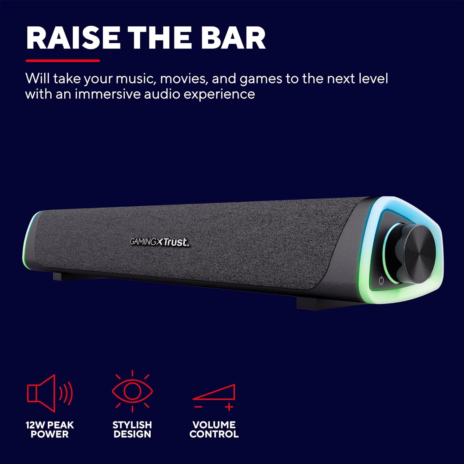 Trust Gaming GXT 620 Axon RGB Soundbar 12W, Strom über USB, 3.5mm AUX, PC Lautsprecher