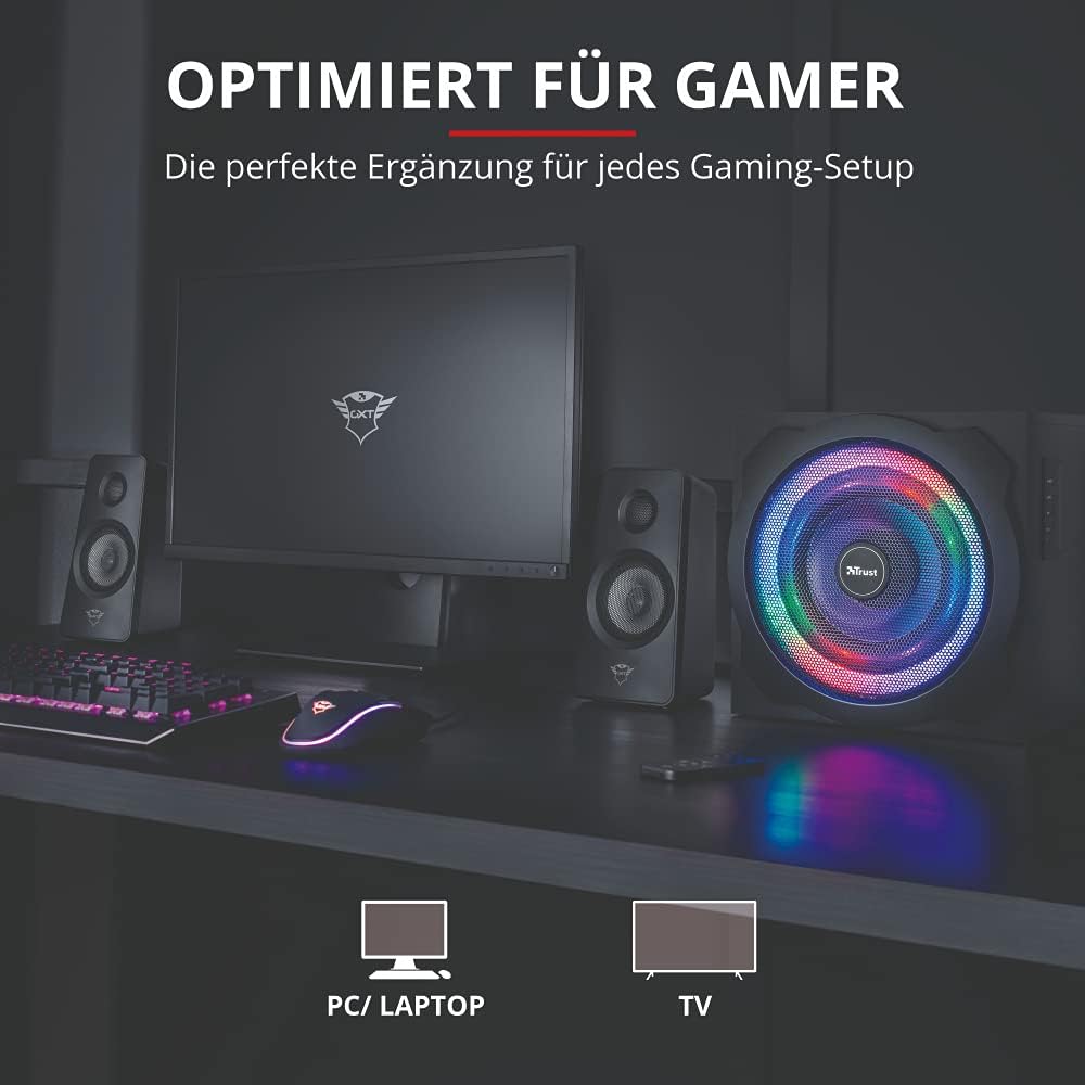 Trust Gaming GXT 629 Tytan 2.1 PC Lautsprecher mit Subwoofer, 120 W, 3,5 mm AUX Klinke RGB LED Beleuchtung