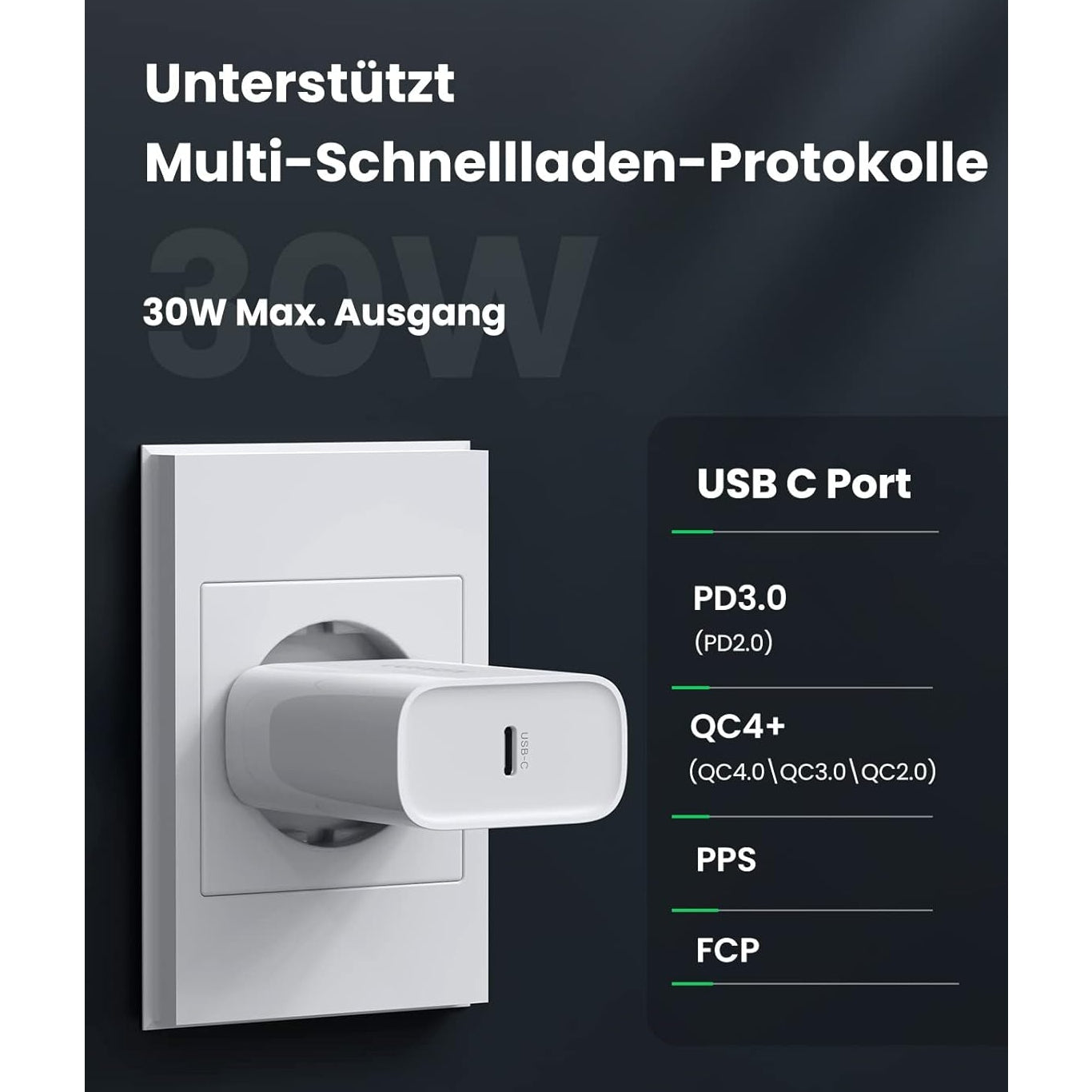 UGREEN 30W USB C Ladegerät, USB C Netzteil PD 3.0, USB-C Ladestecker, Ladeadapter unterstützt 20W USB C