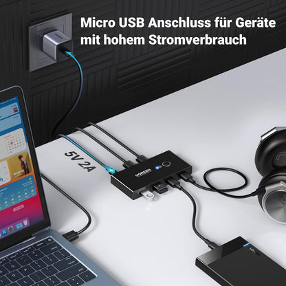 UGREEN USB Switch 2PC USB 3.0 Switcher 2 In 4 Out USB Switch mit 2 USB 3.0 A auf A Kabeln